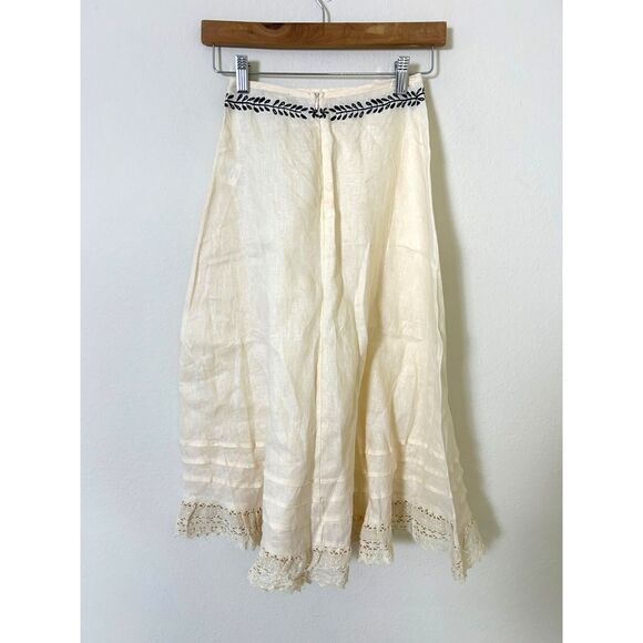 VRG GRL 100% Linen Skirt Women's 4 Midi embroidered boho spring fairy NEW - Picture 3 of 11